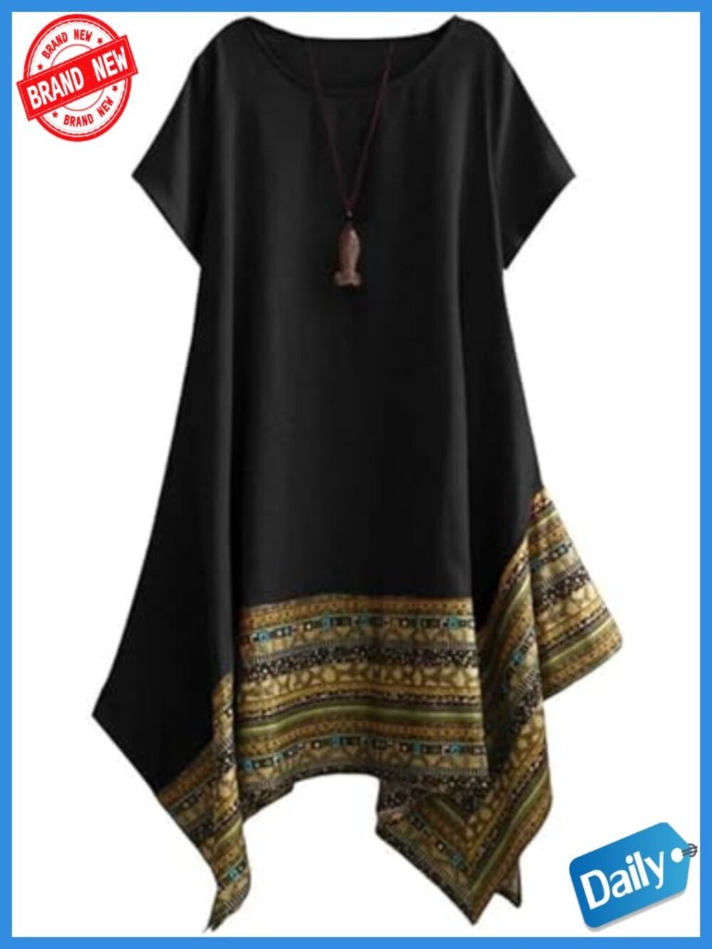 Women's Irregular Hem Cotton-Linen Blend Dress